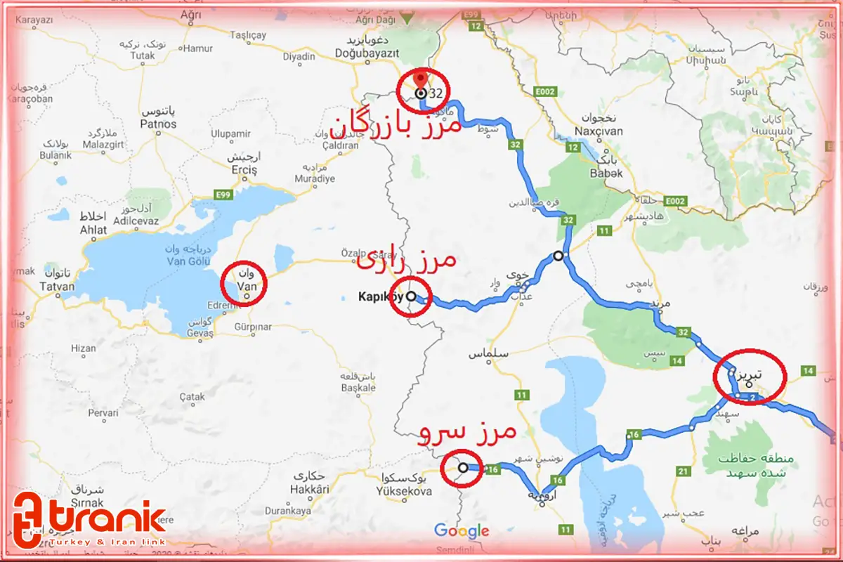 مسیرهای زمینی مرز ایران و ترکیه